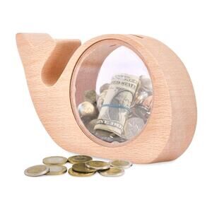 BRYNNBERG Wooden Whale Transparent Coin Banks Durable Piggy Bank 5.9x3.5 in S14